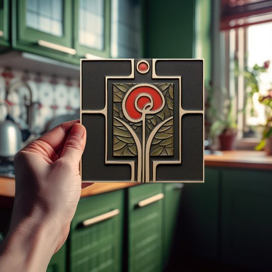 マッキントッシュアースートーン花ミッドセンチュリーデコール タイル