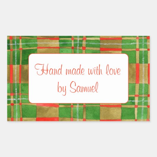 マックグレゴールタータン 長方形 「手作り」ステッカー 長方形シール (正面)