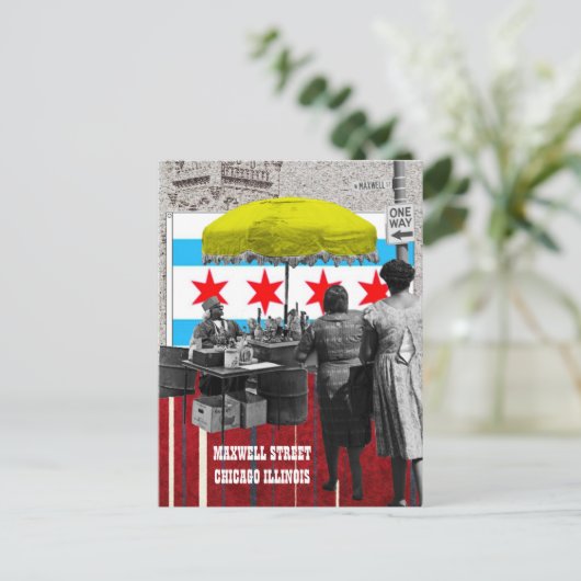 マックスウェル通りシカゴイリノイ混合メディアアート ポストカード (スタンド正面)