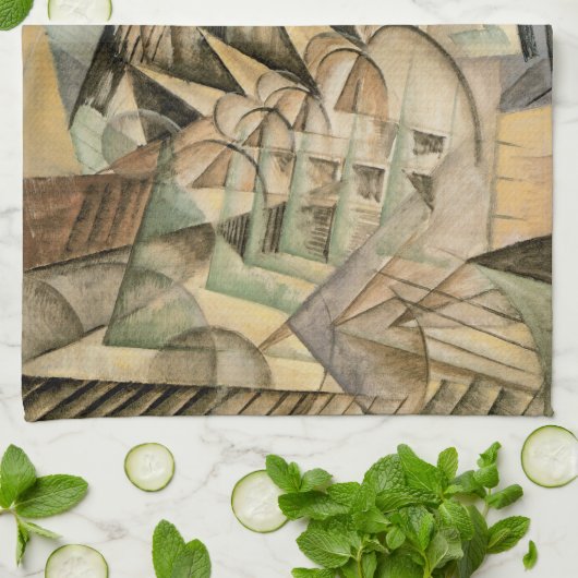 マックス・ウェーバーによる『ニューヨークのラッシュアワー』、ヴィンテージ・キュビズム キッチンタオル (折り畳み)