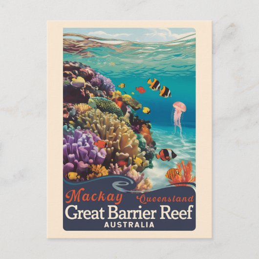 マッケイ素晴らしバリアリーフトラベルアートヴィンテージ ポストカード (正面)