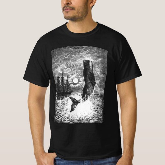マッコウクジラの海面飛び出し、ヴィンテージ海洋生物動物 Tシャツ (正面)