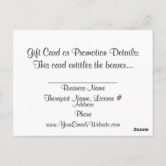 マッサージのセラピーのギフトカード ポストカード (裏面)