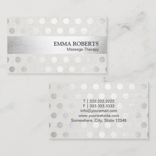 マッサージのセラピーのモダンな銀はフェイクな麻布に点を打ちます 名刺 (正面/裏面)