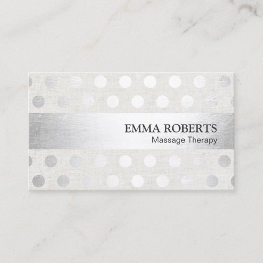 マッサージのセラピーのモダンな銀はフェイクな麻布に点を打ちます 名刺 (正面)