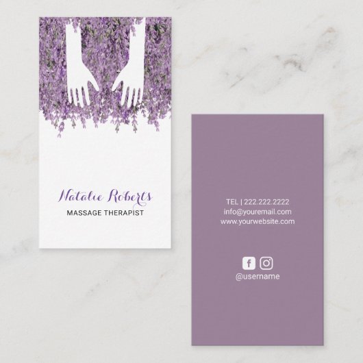 マッサージのセラピー治療手のスパのラベンダー 名刺 (正面/裏面)