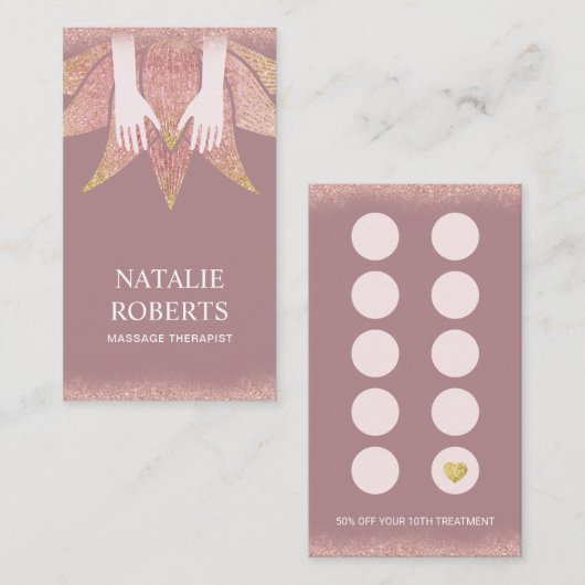 マッサージのセラピー治療手及びはすの花のスパ ロイヤリティカード (正面/裏面)