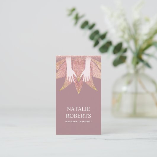 マッサージのセラピー治療手及びはすの花のスパ 名刺 (スタンド正面)