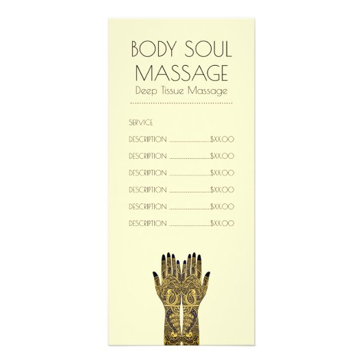 マッサージの練習のHennaのMehndiの値段表 ラックカード (正面)