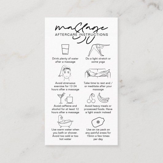 マッサージアフターケアの指示ミニマリストマッサージ 名刺 (正面)