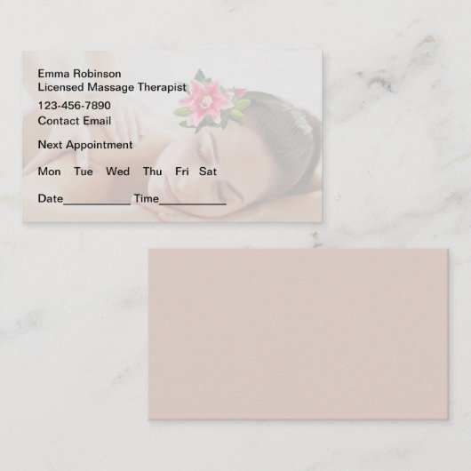マッサージアポイントメントリマインダー名刺 予約カード (正面/裏面)