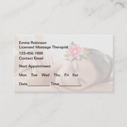 マッサージアポイントメントリマインダー名刺 予約カード (正面)