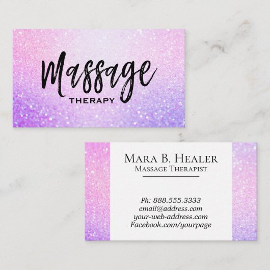 *~*マッサージグリッターピンクラベンダーグラデーションスパークル 名刺 (正面/裏面)