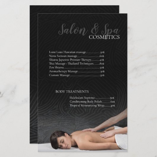 マッサージサロン美しい化粧品&スパ価格表 (正面/裏面)
