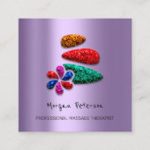 マッサージスパウェルネスフラワーグリッターロゴパープル 予約カード (正面)