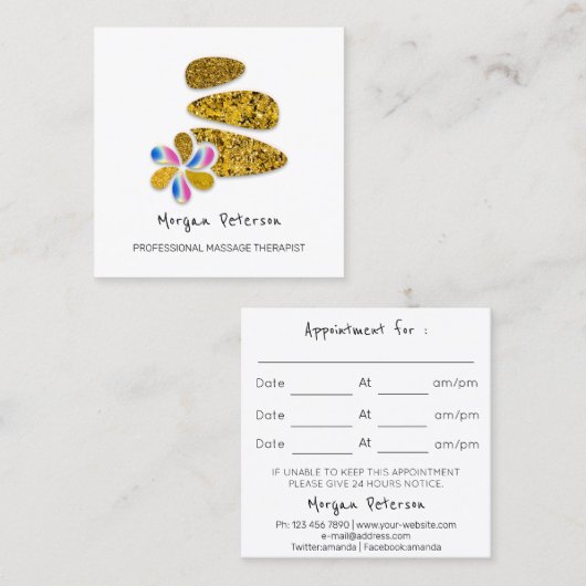 マッサージスパウェルネスフラワーグリッター金ゴールドロゴ 予約カード (正面/裏面)