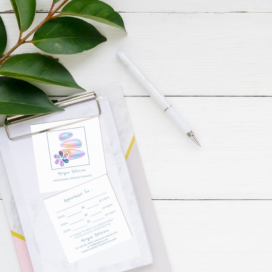 マッサージスパウェルネスフラワーストーンブルーホワイトロゴ 予約カード