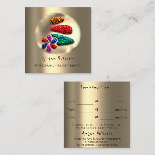 マッサージスパウェルネスフラワー金ゴールドロゴストーンズVIP 予約カード (正面/裏面)