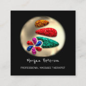 マッサージスパウェルネスフラワー金ゴールドロゴストーンブラック 予約カード (正面)