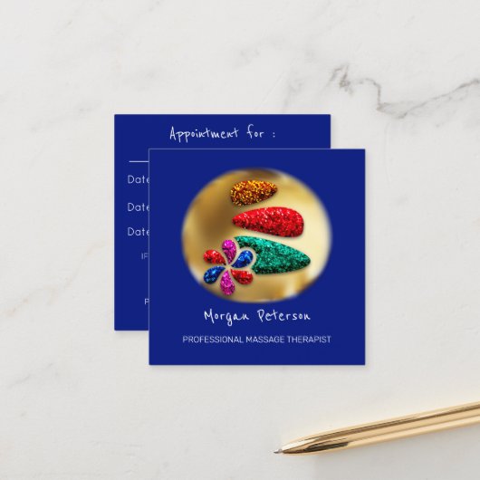 マッサージスパウェルネスフラワー金ゴールドロゴストーン海軍 予約カード (正面/裏面インサイチュ)
