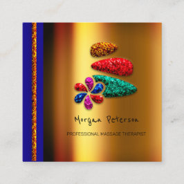 マッサージスパウェルネスフローラストーンロゴ金ゴールドブルー 予約カード