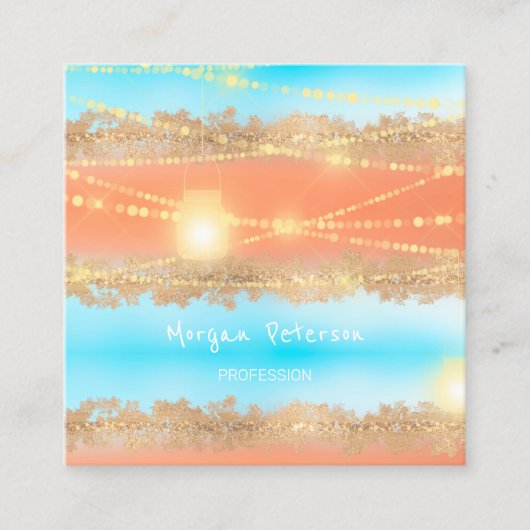 マッサージスパウェルネスブルー金ゴールドライト美しい 予約カード (正面)