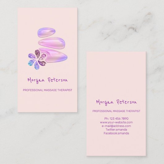 マッサージスパウェルネスホログラフィーストーンロゴ垂直 予約カード (正面/裏面)