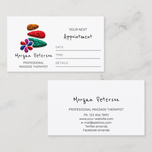 マッサージスパウェルネスロゴフラワーストーンズグリッター 予約カード (正面/裏面)