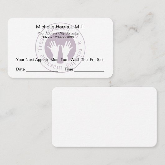 マッサージセラピストのアポイントメントのメモカード 予約カード (正面/裏面)