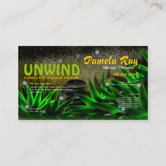 マッサージセラピストのアロエの熱い石造りの名刺 名刺 (正面)