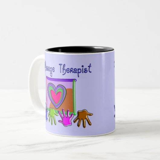 マッサージセラピストのファンキーでアートなデザインのギフト ツートーンマグカップ (正面左)