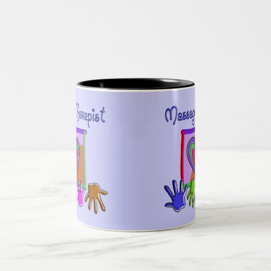 マッサージセラピストのファンキーでアートなデザインのギフト ツートーンマグカップ (中央)