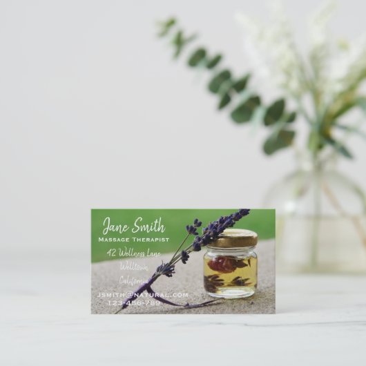 マッサージセラピストのマッサージの油 名刺 (スタンド正面)