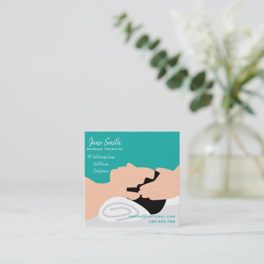 マッサージセラピストのモダンなデザイン スクエア名刺 (スタンド正面)