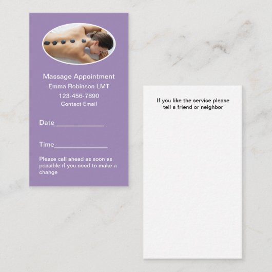 マッサージセラピストアポイントメント名刺 予約カード (正面/裏面)