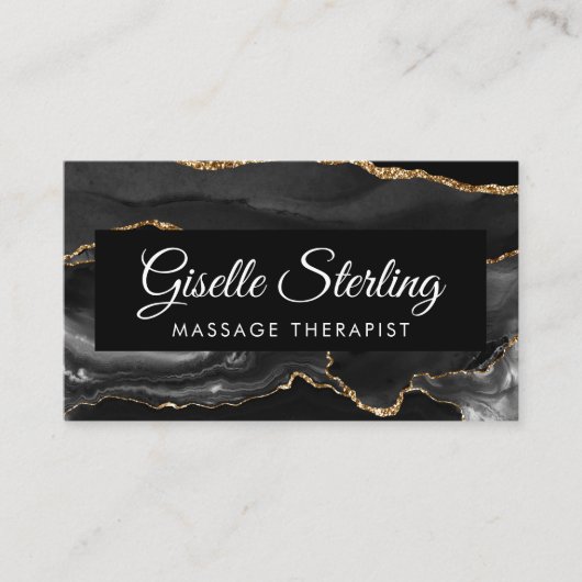マッサージセラピストアーティストQRコードブラック金ゴールドゲート 名刺 (正面)