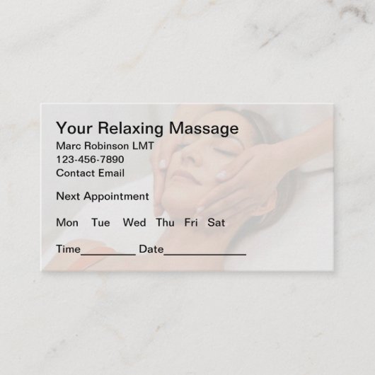マッサージセラピストクライアント予算アポイントメントカード 予約カード (正面)