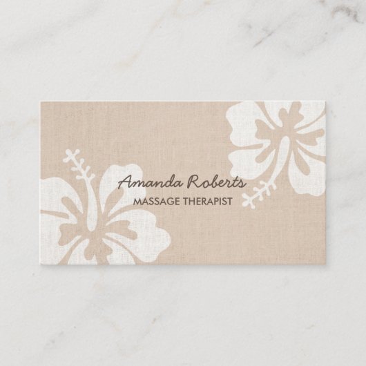マッサージセラピストクラスハイビスカスベージュリネン 名刺 (正面)