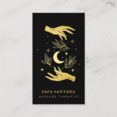 マッサージセラピストスパヒーリングハンズブラック&金ゴールド 名刺 (正面)