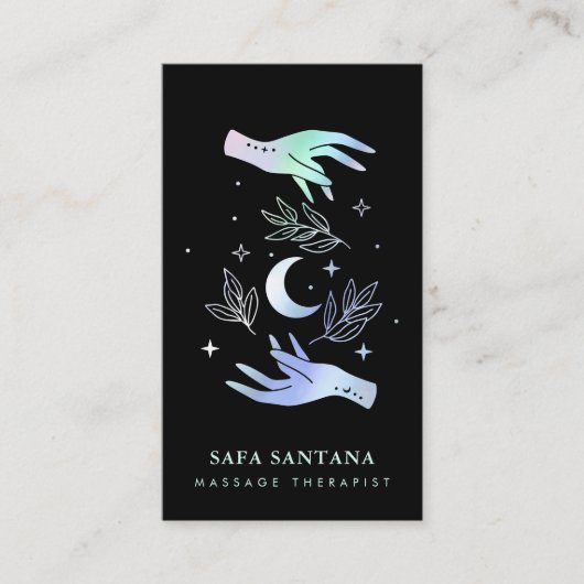 マッサージセラピストスパヒーリングハンドホログラフィック 名刺 (正面)