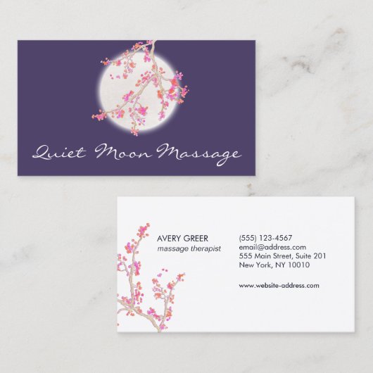 マッサージセラピストスパピンクさくらんぼブロッサムアンドムーン 名刺 (正面/裏面)