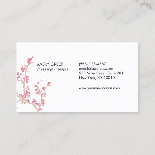 マッサージセラピストスパピンクさくらんぼブロッサムアンドムーン 名刺 (裏面)