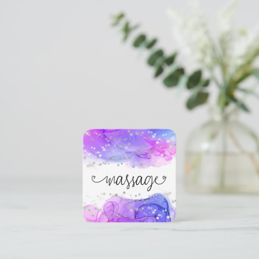 **マッサージセラピストセラピーグリッターハート スクエア名刺 (スタンド正面)