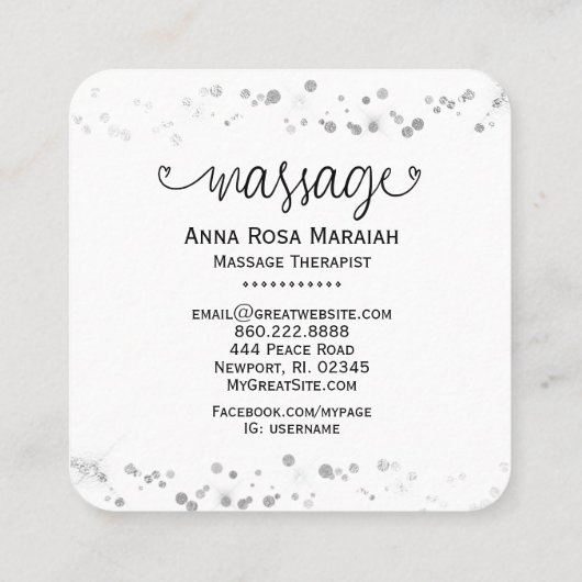 **マッサージセラピストセラピーグリッターハート スクエア名刺 (裏面)