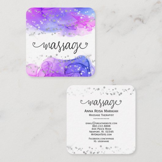 **マッサージセラピストセラピーグリッターハート スクエア名刺 (正面/裏面)