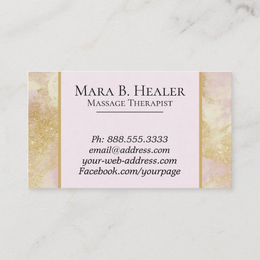 *~*マッサージセラピストトレンディーグランジ金ゴールドラベンダー 名刺 (裏面)