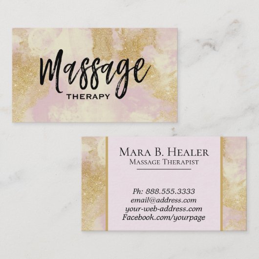 *~*マッサージセラピストトレンディーグランジ金ゴールドラベンダー 名刺 (正面/裏面)