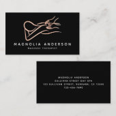 マッサージセラピストバラ金箔ブラシ付きメタル 名刺 (正面/裏面)