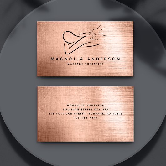 マッサージセラピストバラ金箔ブラシ付きメタル 名刺