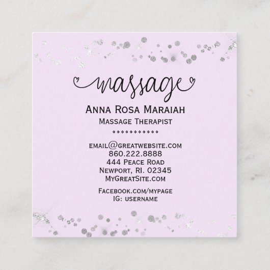 *~*マッサージセラピストパステルレインボーグリッターハート スクエア名刺 (裏面)